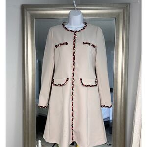 Korean A-Line Mini Length Dress Color Beige Threads Color Red Blue, Size S.